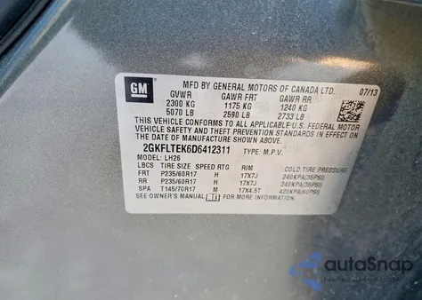 2013 GMC Terrain Sle z USA, uszkodzony, nr VIN 2GKFLTEK6D6412311